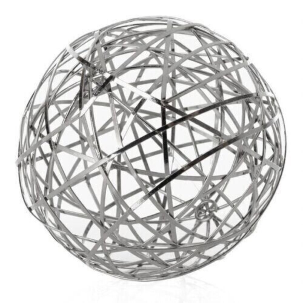 Abstract Sphere Sculpture Silver Tone Metal Wire Ball Orb Statue Modern